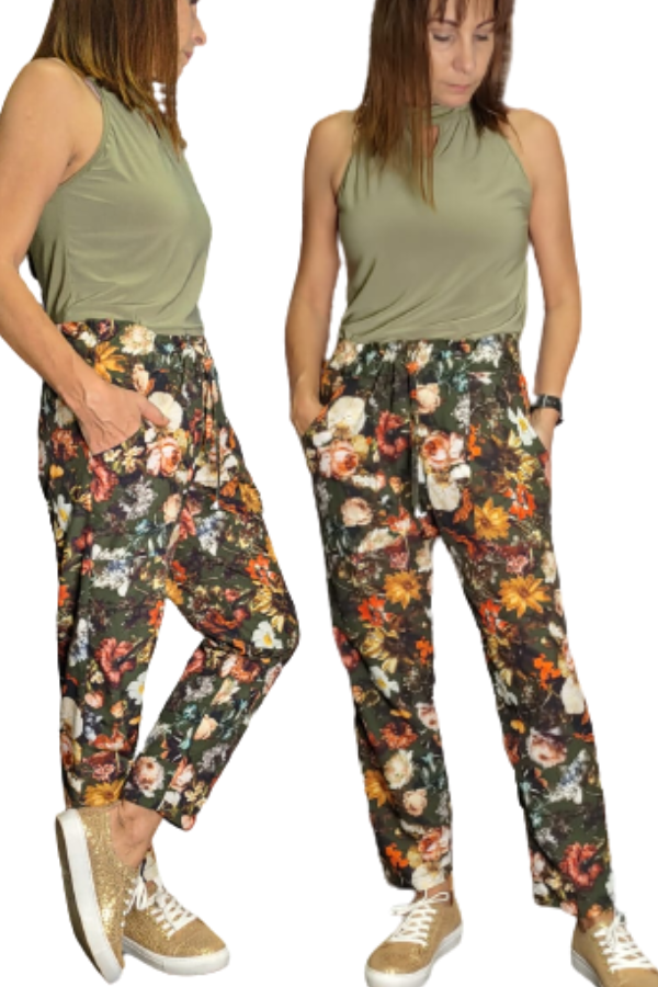 Floral Forest Draw-String Pocket Pants - Authentic Fashions